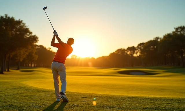Professioneller Golfer beim Abschlag