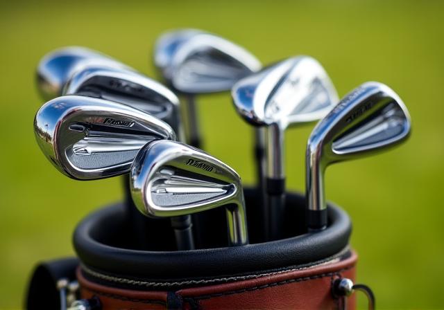 Nahaufnahme verschiedener Golfschl&auml;ger im Bag