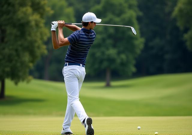 Profi-Golfer demonstriert perfekten Schwung auf dem Tee